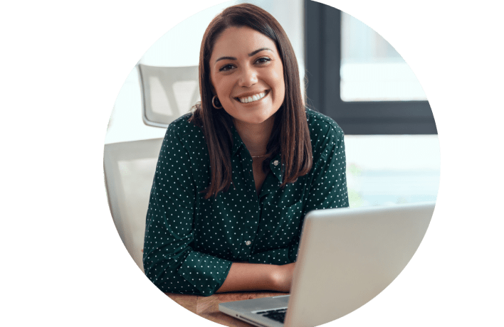 Woman home by computer